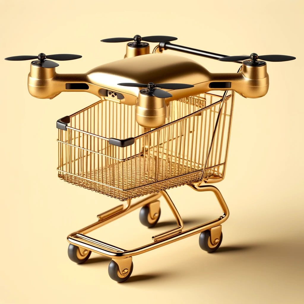 a golden cart that has been turn into a drone